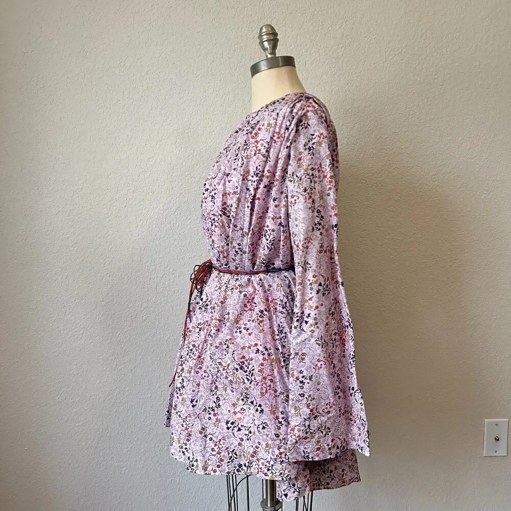 ELLIETTE Tate Mini Dress Pink Floral Silk Long Sleeve Tie Waist Fairy